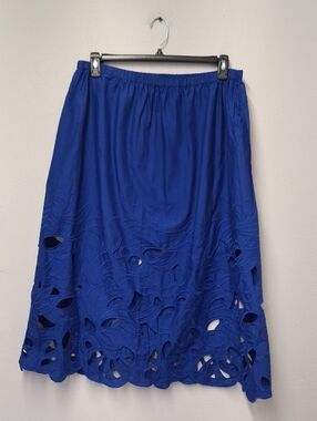 H&M Royal Blue A-Line Laser Cut Midi Skirt
